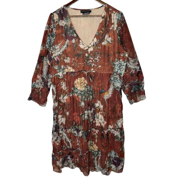 Hemant and Nandita Dresses & Skirts - Hemant & Nandita Zeri Floral Peasant Midi Dress Tiered Anthropologie size 16